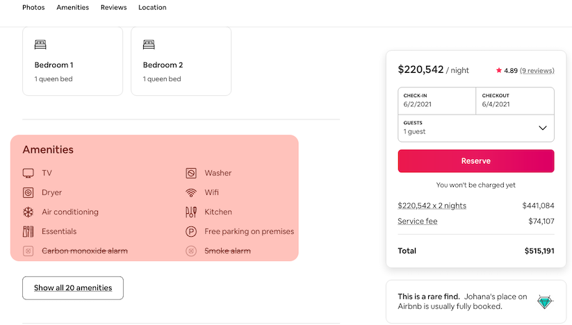 Un anuncio típico de Airbnb contiene imágenes de la propiedad y un listado de 'amenities'. El objetivo del sistema desarrollado por Airbnb es verificar que ese listado coincide con el contenido de las imágenes subidas por el propietario a la plataforma